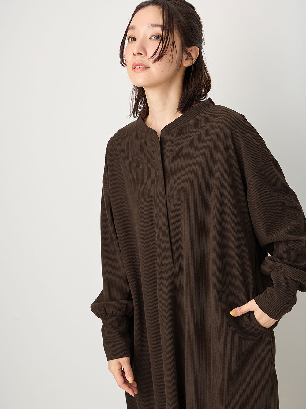 マタニティ パジャマ・ルームウェア|前開きルームウェアワンピース マタニティ・授乳服【出産後も長く使える】|ブラウン