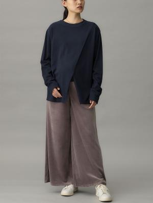 マタニティ パンツ|ストレッチベロアワイドパンツ・ルームウェア  fairy（フェアリー）マタニティ・産後 【出産後も長く使える】|モカ