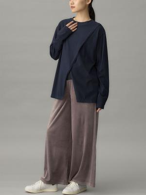 マタニティ パンツ|ストレッチベロアワイドパンツ・ルームウェア  fairy（フェアリー）マタニティ・産後 【出産後も長く使える】|モカ