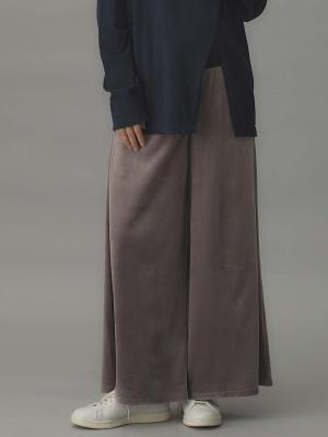 マタニティ パンツ|ストレッチベロアワイドパンツ・ルームウェア  fairy（フェアリー）マタニティ・産後 【出産後も長く使える】|モカ