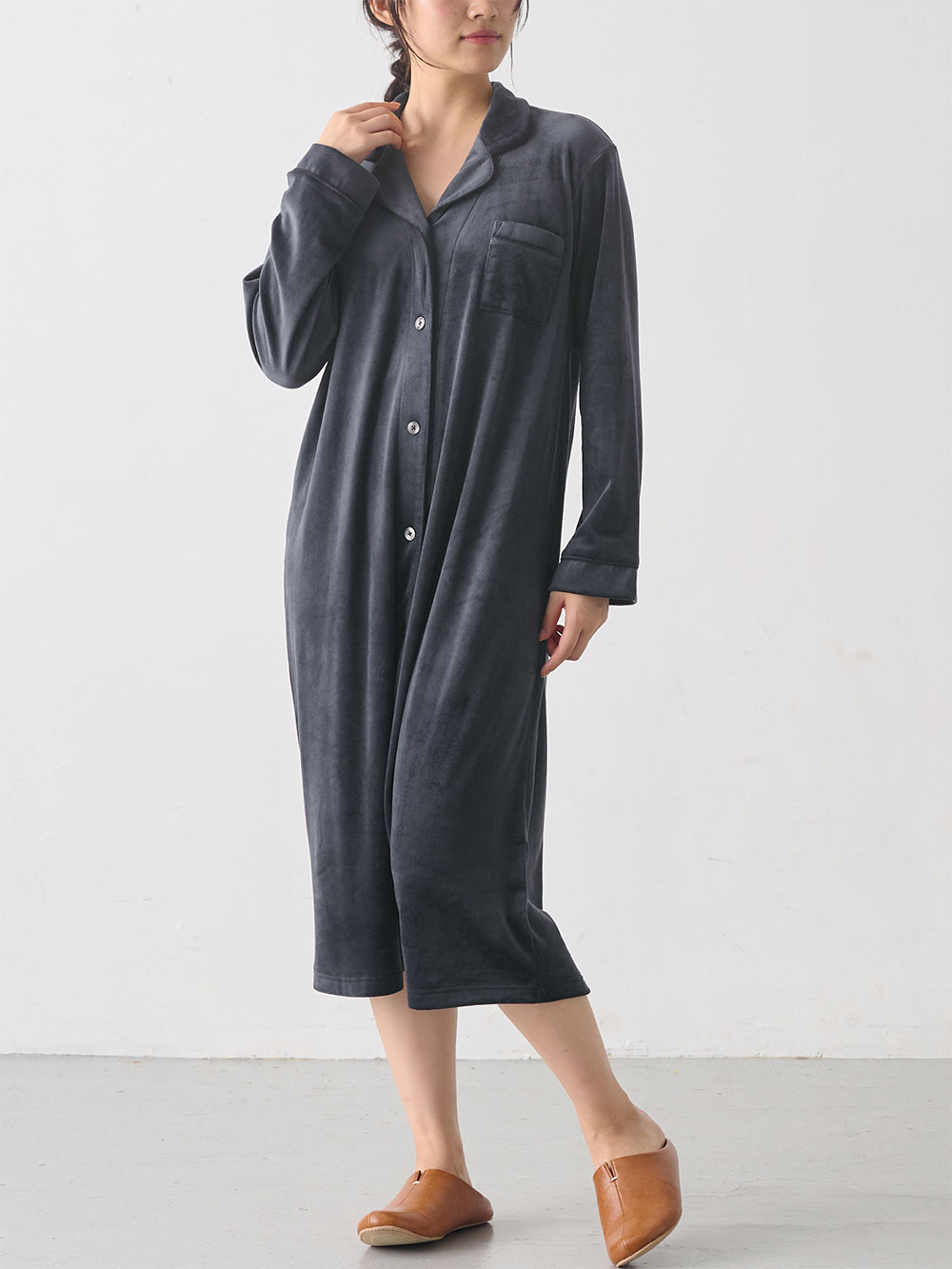 マタニティ パジャマ・ルームウェア|ストレッチベロア便利な2WAYワンピース fairy（フェアリー） パジャマ マタニティ・産後 【出産後も長く使える】|ネイビー