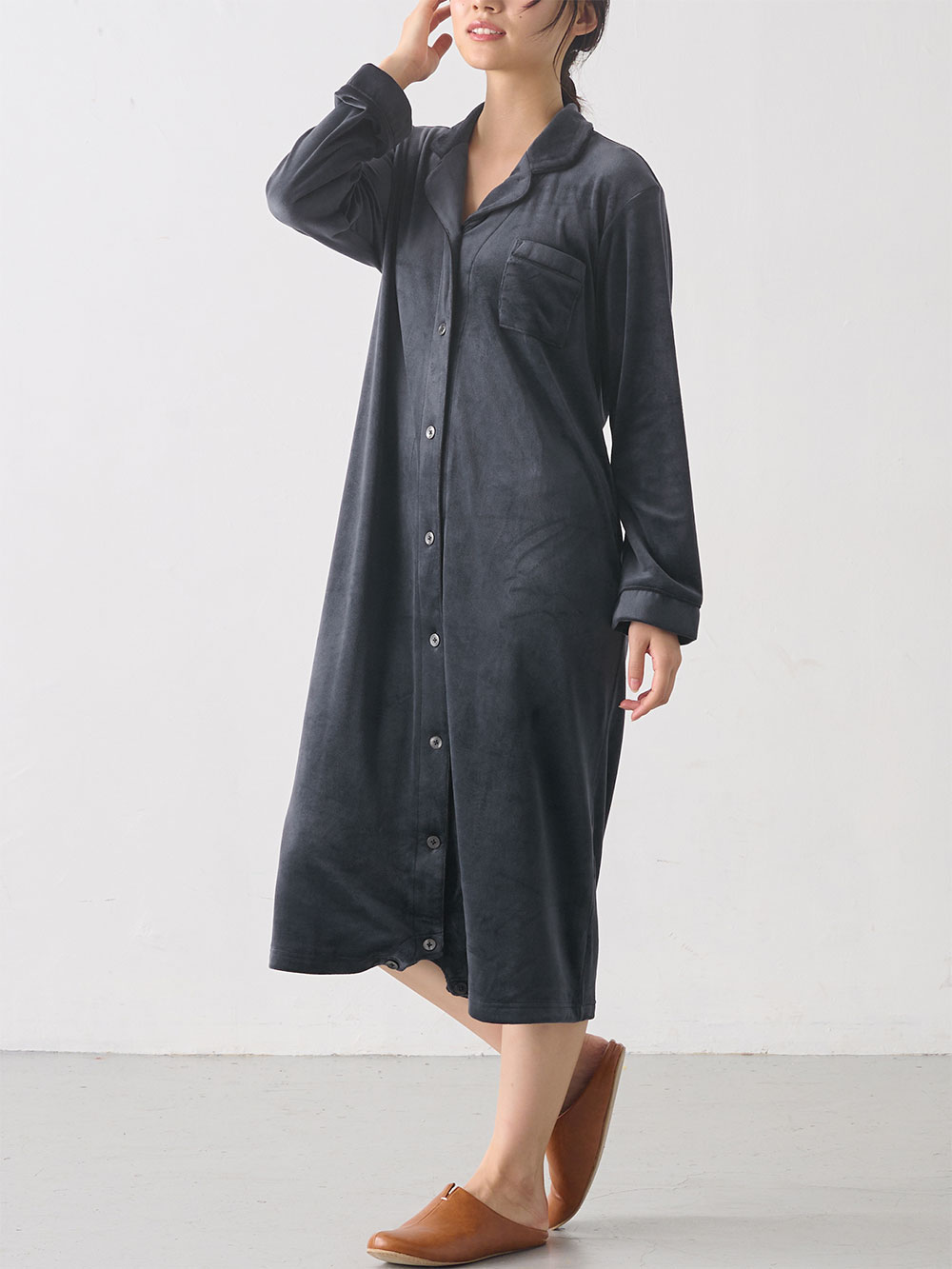 マタニティ パジャマ・ルームウェア|ストレッチベロア便利な2WAYワンピース fairy（フェアリー） パジャマ マタニティ・産後 【出産後も長く使える】|ネイビー