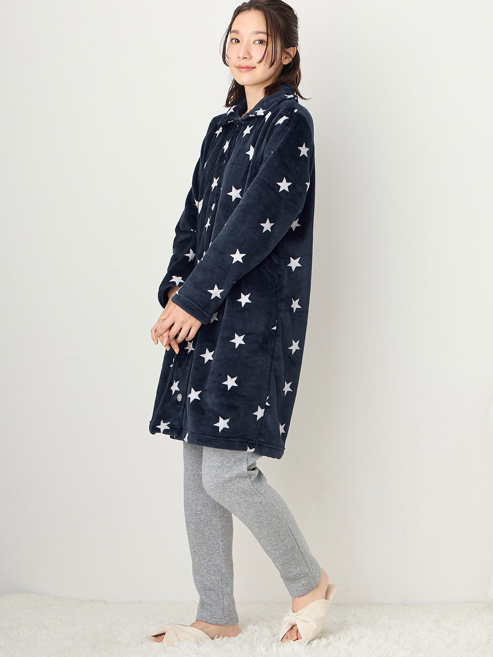 マタニティ パジャマ・ルームウェア|ふんわりあたたかサイドスリットトップス＋裏起毛パンツ fairy（フェアリー） マタニティ・産後 【出産後も長く使える】|ネイビー星柄