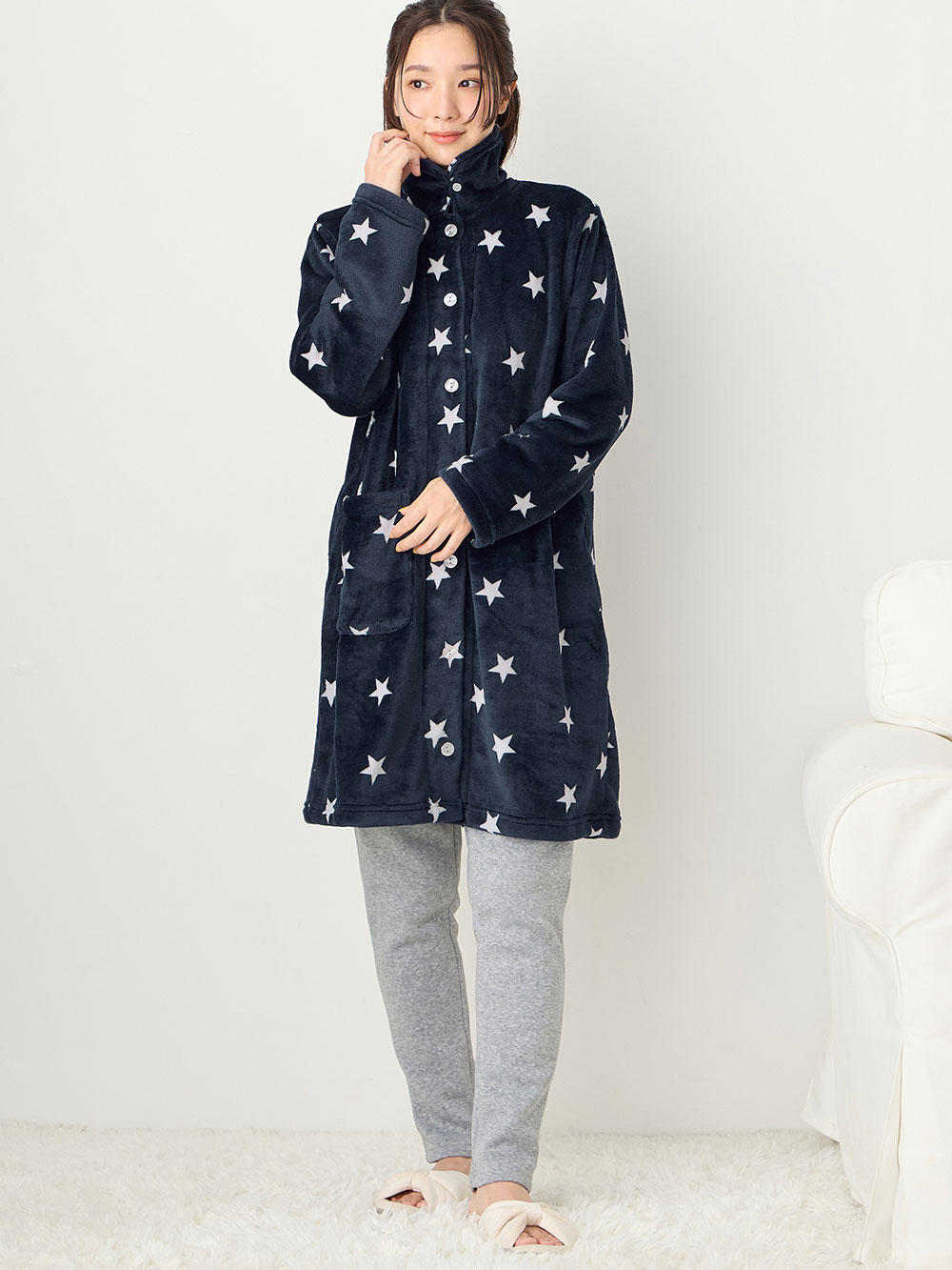 マタニティ パジャマ・ルームウェア|ふんわりあたたかサイドスリットトップス＋裏起毛パンツ fairy（フェアリー） マタニティ・産後 【出産後も長く使える】|ネイビー星柄