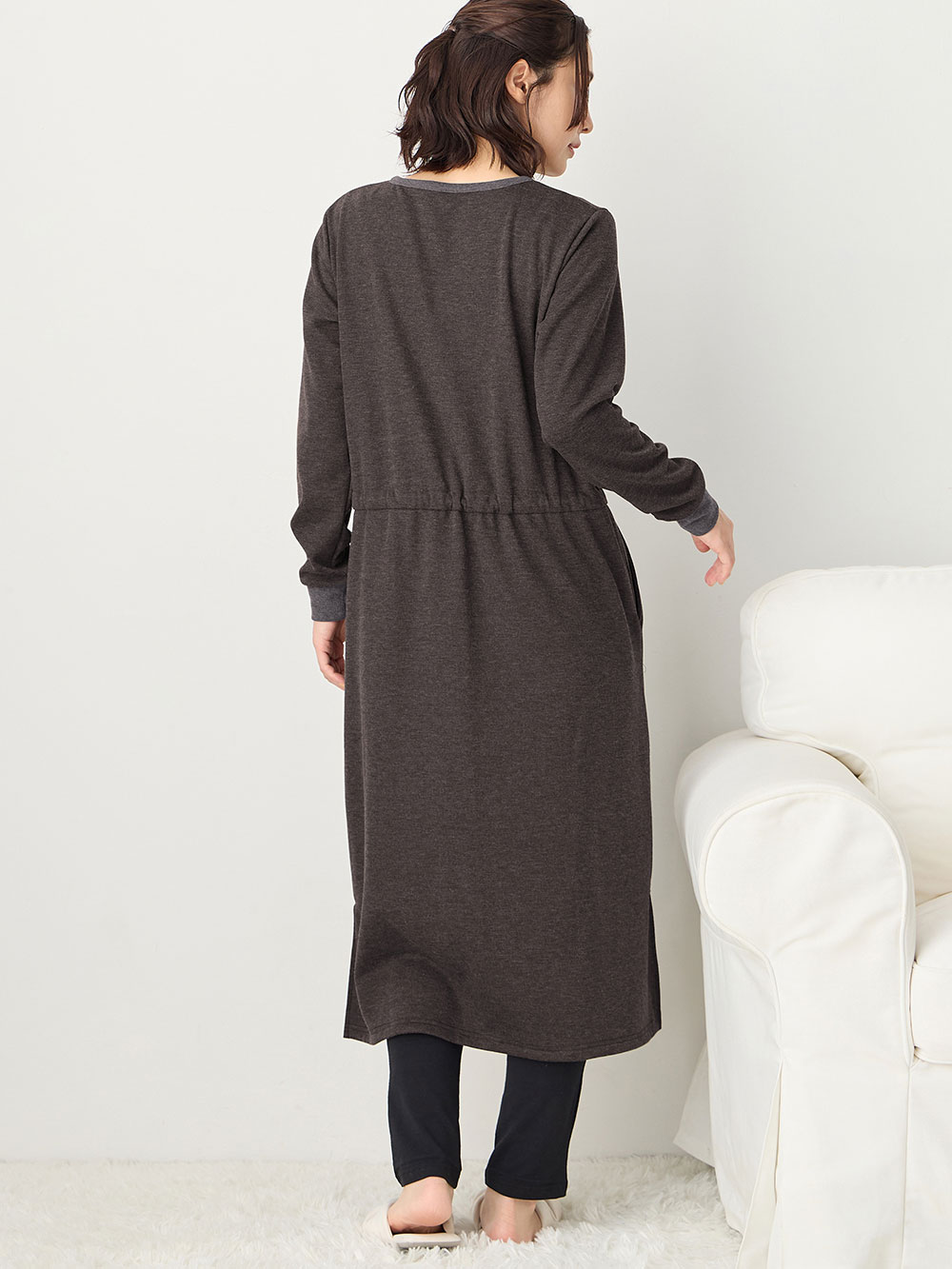 マタニティ パジャマ・ルームウェア|あったか裏シャギーブラウジングワンピース パジャマ  fairy（フェアリー）マタニティ・産後 【出産後も長く使える】|チャコール