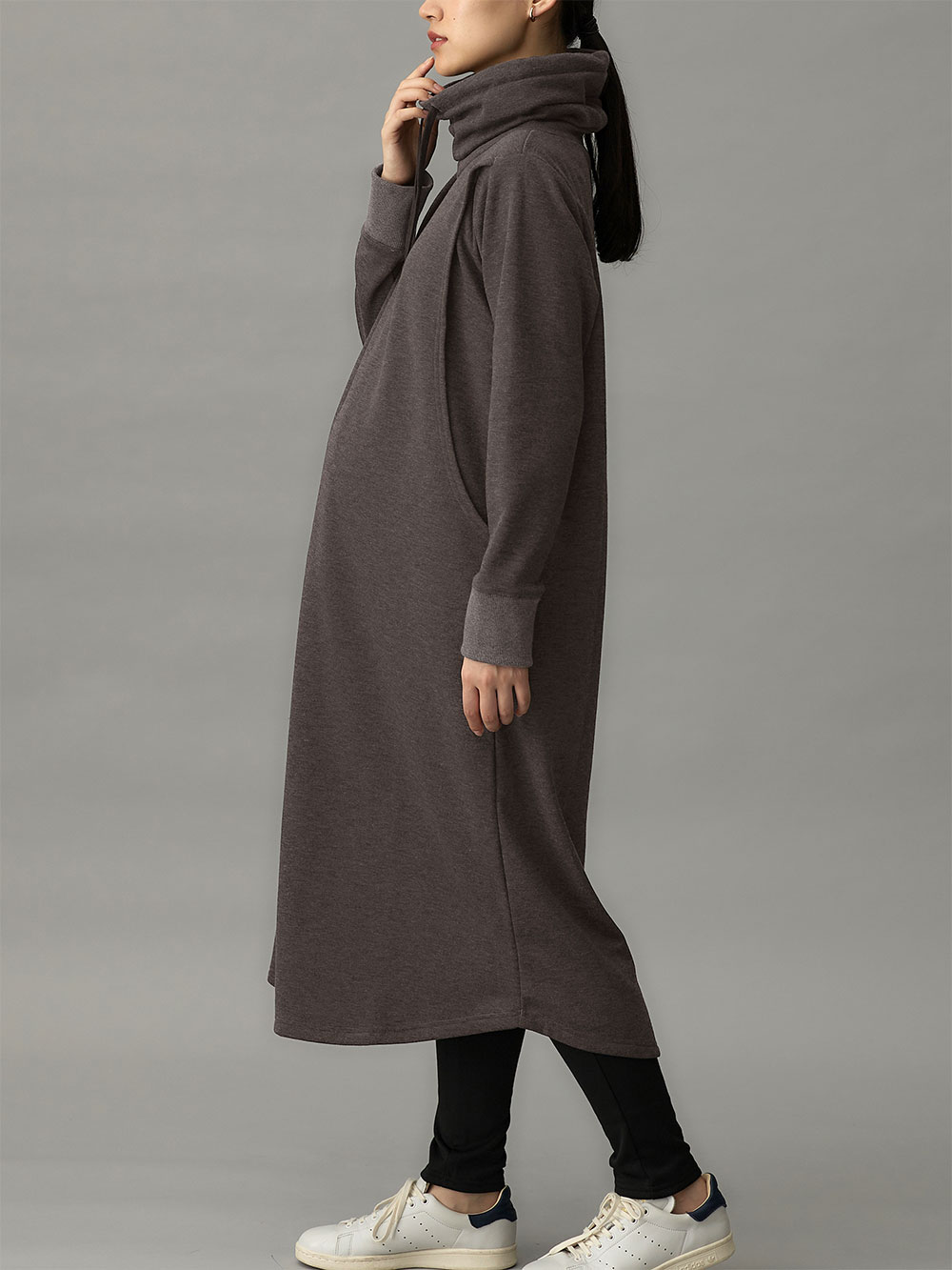 マタニティ ワンピース|あったか裏シャギーらくちんワンピース fairy（フェアリー）マタニティ・産後 【出産後も長く使える】|チャコール