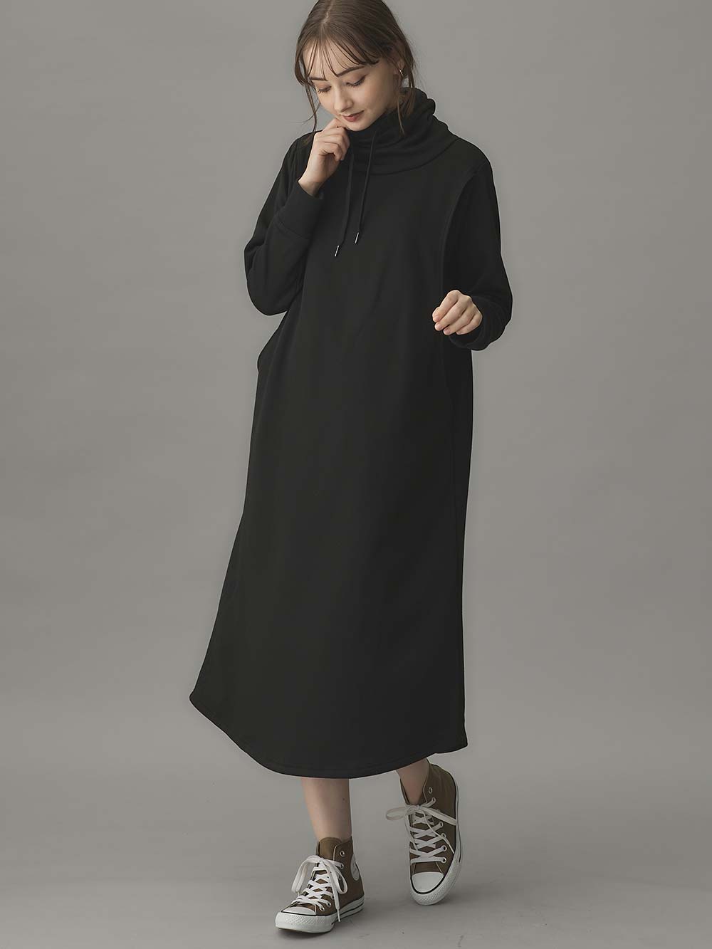 マタニティ ワンピース|あったか裏シャギーらくちんワンピース fairy（フェアリー）マタニティ・産後 【出産後も長く使える】|ブラック