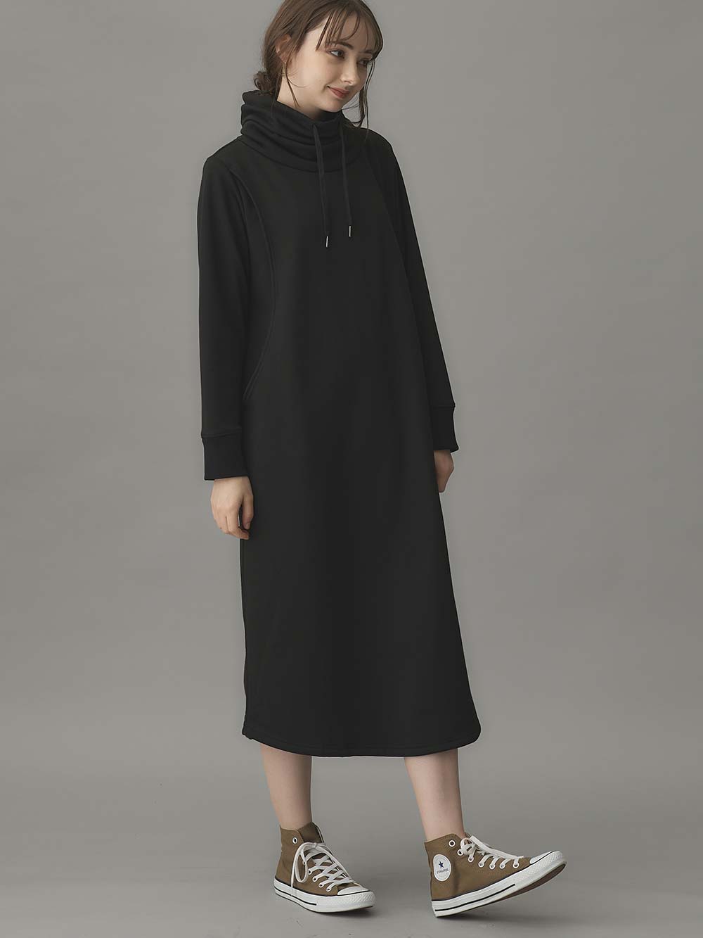 マタニティ ワンピース|あったか裏シャギーらくちんワンピース fairy（フェアリー）マタニティ・産後 【出産後も長く使える】|ブラック