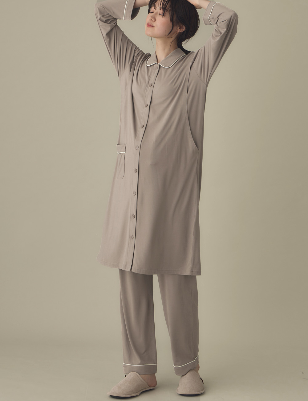 マタニティ パジャマ・ルームウェア|とろみらくちんパジャマ(サイドスリット開き) マタニティ・産後 【出産後も長く使える】|モカ