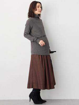 マタニティ トップス|綿混フライスタートル　マタニティ・授乳服【出産後も長く使える】|チャコール