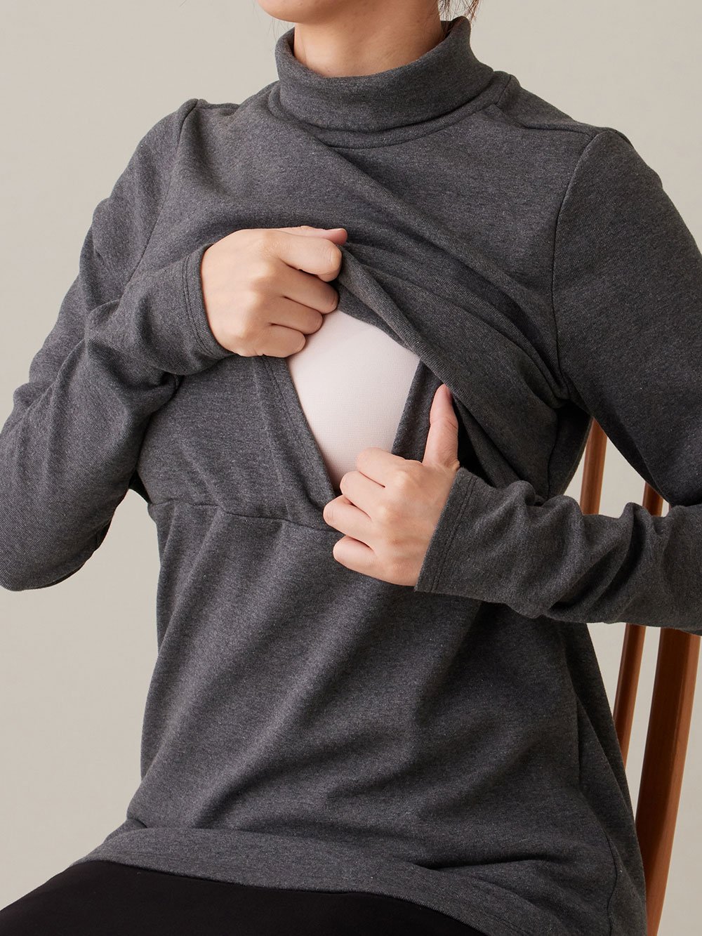 マタニティ トップス|綿混フライスタートル　マタニティ・授乳服【出産後も長く使える】