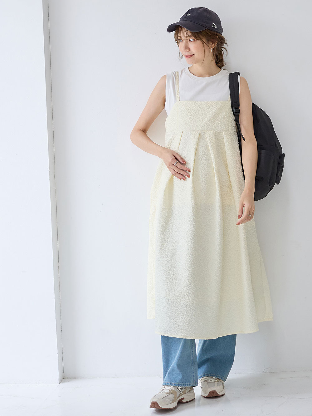 マタニティ ワンピース|【選んでオトクな割引キャンペーン対象】ふくれジャガードキャミワンピース マタニティ・授乳服【出産後も長く使える】|アイボリー