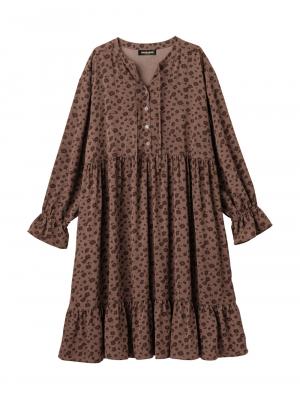 マタニティ ワンピース|裾ティアードワンピース（花柄・無地）　マタニティ・授乳服【出産後も長く使える】|ブラウン花柄