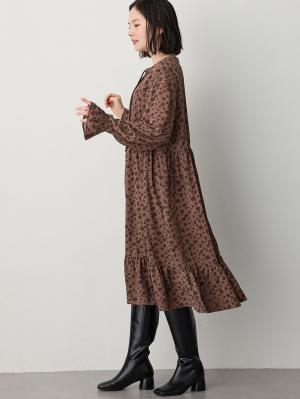 マタニティ ワンピース|裾ティアードワンピース（花柄・無地）　マタニティ・授乳服【出産後も長く使える】|ブラウン花柄