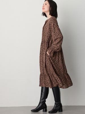 マタニティ ワンピース|裾ティアードワンピース（花柄・無地）　マタニティ・授乳服【出産後も長く使える】|ブラウン花柄