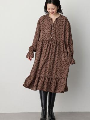 マタニティ ワンピース|裾ティアードワンピース（花柄・無地）　マタニティ・授乳服【出産後も長く使える】|ブラウン花柄