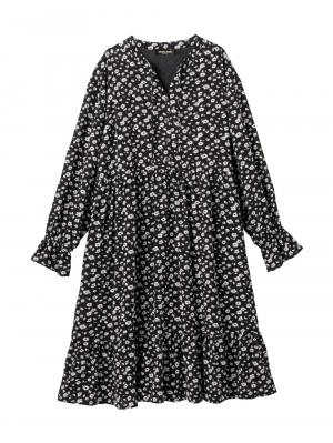 マタニティ ワンピース|裾ティアードワンピース（花柄・無地）　マタニティ・授乳服【出産後も長く使える】|ブラック花柄