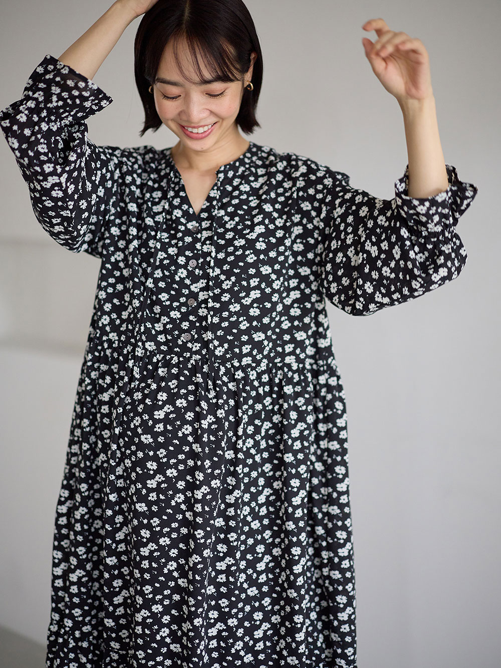 裾ティアードワンピース（花柄・無地） マタニティ・授乳服