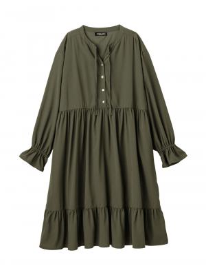 マタニティ ワンピース|裾ティアードワンピース（花柄・無地）　マタニティ・授乳服【出産後も長く使える】|カーキ