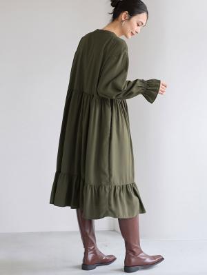 マタニティ ワンピース|裾ティアードワンピース（花柄・無地）　マタニティ・授乳服【出産後も長く使える】|カーキ