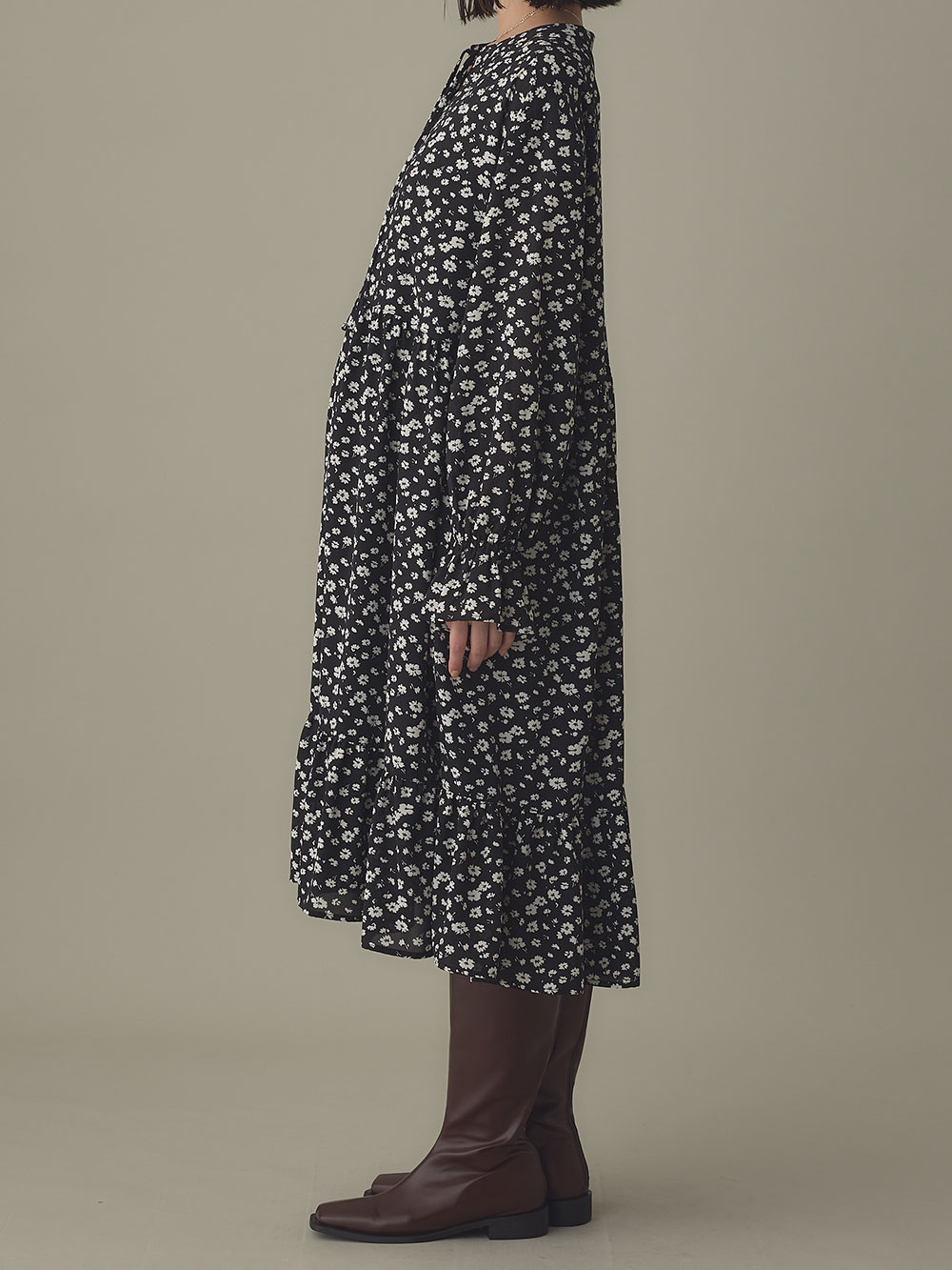 マタニティ ワンピース|裾ティアードワンピース（花柄・無地）　マタニティ・授乳服【出産後も長く使える】