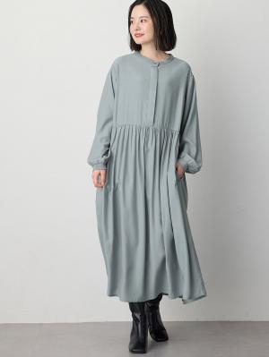 マタニティ ワンピース|ウエスト切替ギャザーワンピース　マタニティ・授乳服【出産後も長く使える】|グレイッシュブルー