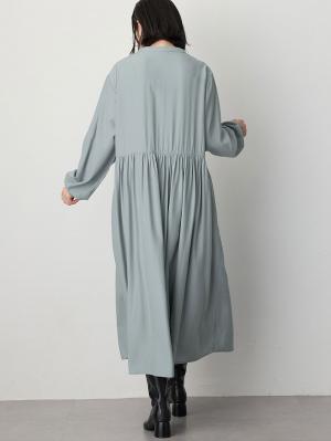 マタニティ ワンピース|ウエスト切替ギャザーワンピース　マタニティ・授乳服【出産後も長く使える】|グレイッシュブルー