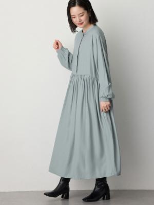 マタニティ ワンピース|ウエスト切替ギャザーワンピース　マタニティ・授乳服【出産後も長く使える】|グレイッシュブルー