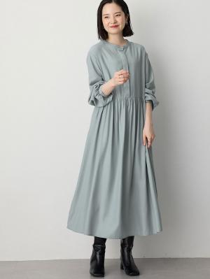 マタニティ ワンピース|ウエスト切替ギャザーワンピース　マタニティ・授乳服【出産後も長く使える】|グレイッシュブルー