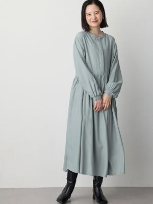 マタニティ ワンピース|ウエスト切替ギャザーワンピース　マタニティ・授乳服【出産後も長く使える】|グレイッシュブルー