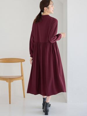 マタニティ ワンピース|ウエスト切替ギャザーワンピース　マタニティ・授乳服【出産後も長く使える】|ボルドー