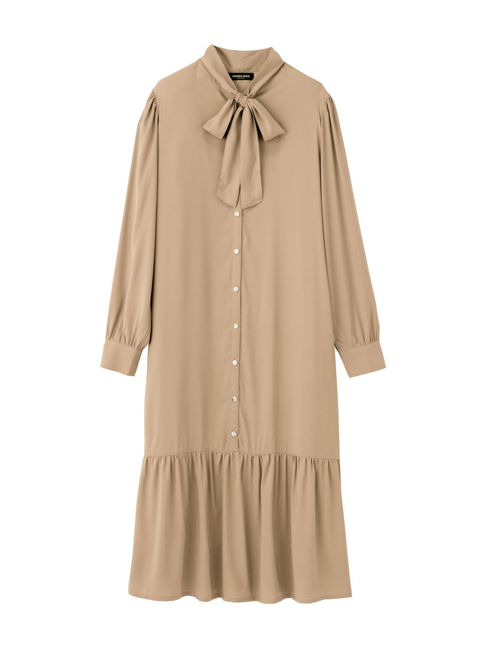 マタニティ ワンピース|前後２WAYボウタイティアードワンピース　マタニティ・授乳服【出産後も長く使える】|ベージュ