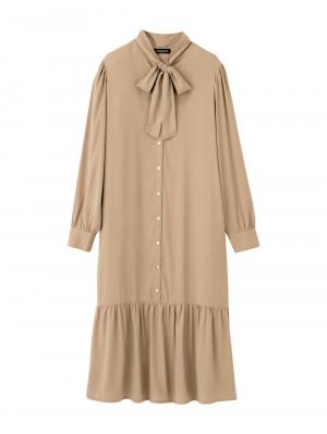 マタニティ ワンピース|前後２WAYボウタイティアードワンピース　マタニティ・授乳服【出産後も長く使える】|ベージュ