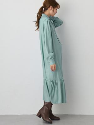 マタニティ ワンピース|前後２WAYボウタイティアードワンピース　マタニティ・授乳服【出産後も長く使える】|グレイッシュブルー