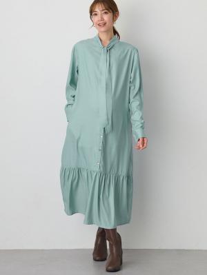 マタニティ ワンピース|前後２WAYボウタイティアードワンピース　マタニティ・授乳服【出産後も長く使える】|グレイッシュブルー