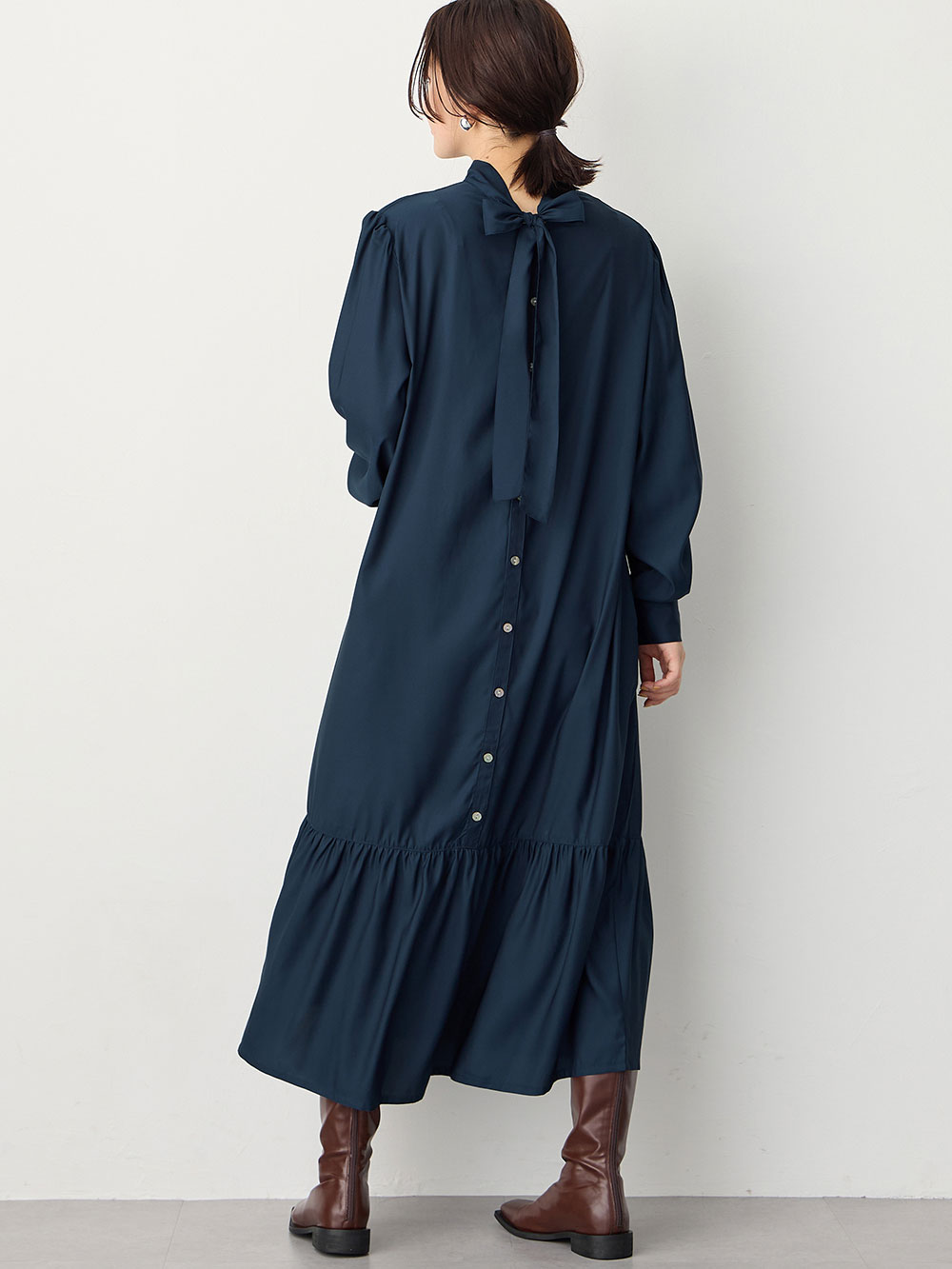 マタニティ ワンピース|前後２WAYボウタイティアードワンピース　マタニティ・授乳服【出産後も長く使える】