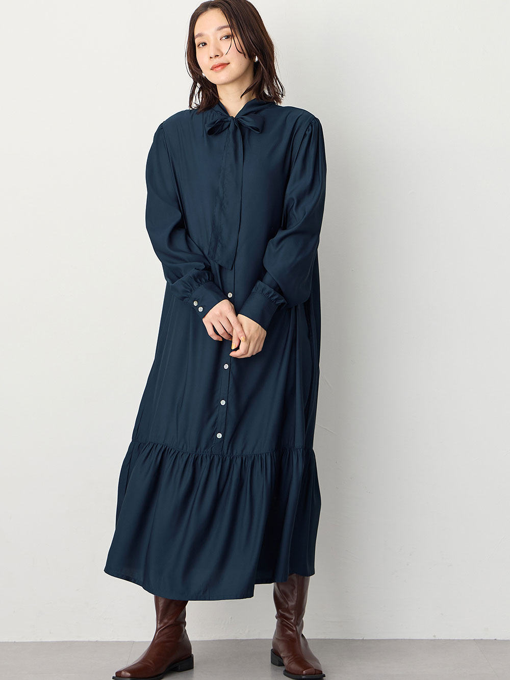 前後2WAYボウタイティアードワンピース マタニティ・授乳服【出産後も 