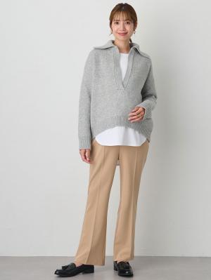 マタニティ パンツ|バックギャザーフレアパンツ マタニティ・産後【出産後も長く使える】|ベージュ