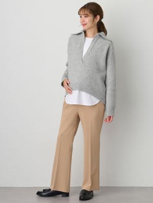 マタニティ パンツ|バックギャザーフレアパンツ マタニティ・産後【出産後も長く使える】|ベージュ