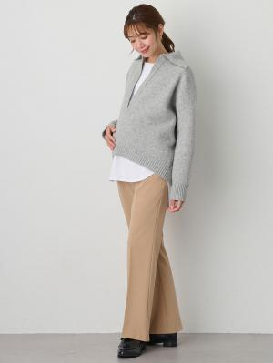 マタニティ パンツ|バックギャザーフレアパンツ マタニティ・産後【出産後も長く使える】|ベージュ