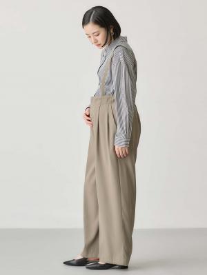 マタニティ パンツ|サスペンダー付きワイドパンツ　マタニティ・産後【出産後も長く使える】|モカベージュ