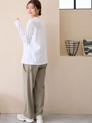 マタニティ パンツ|サスペンダー付きワイドパンツ　マタニティ・産後【出産後も長く使える】|モカベージュ