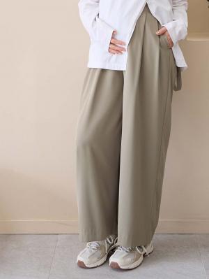 マタニティ パンツ|サスペンダー付きワイドパンツ　マタニティ・産後【出産後も長く使える】|モカベージュ