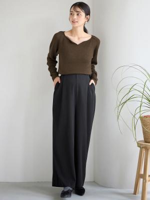 マタニティ パンツ|サスペンダー付きワイドパンツ　マタニティ・産後【出産後も長く使える】|ブラック