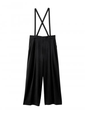 マタニティ パンツ|サスペンダー付きワイドパンツ　マタニティ・産後【出産後も長く使える】|ブラック