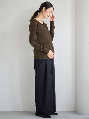 マタニティ パンツ|サスペンダー付きワイドパンツ　マタニティ・産後【出産後も長く使える】|ブラック