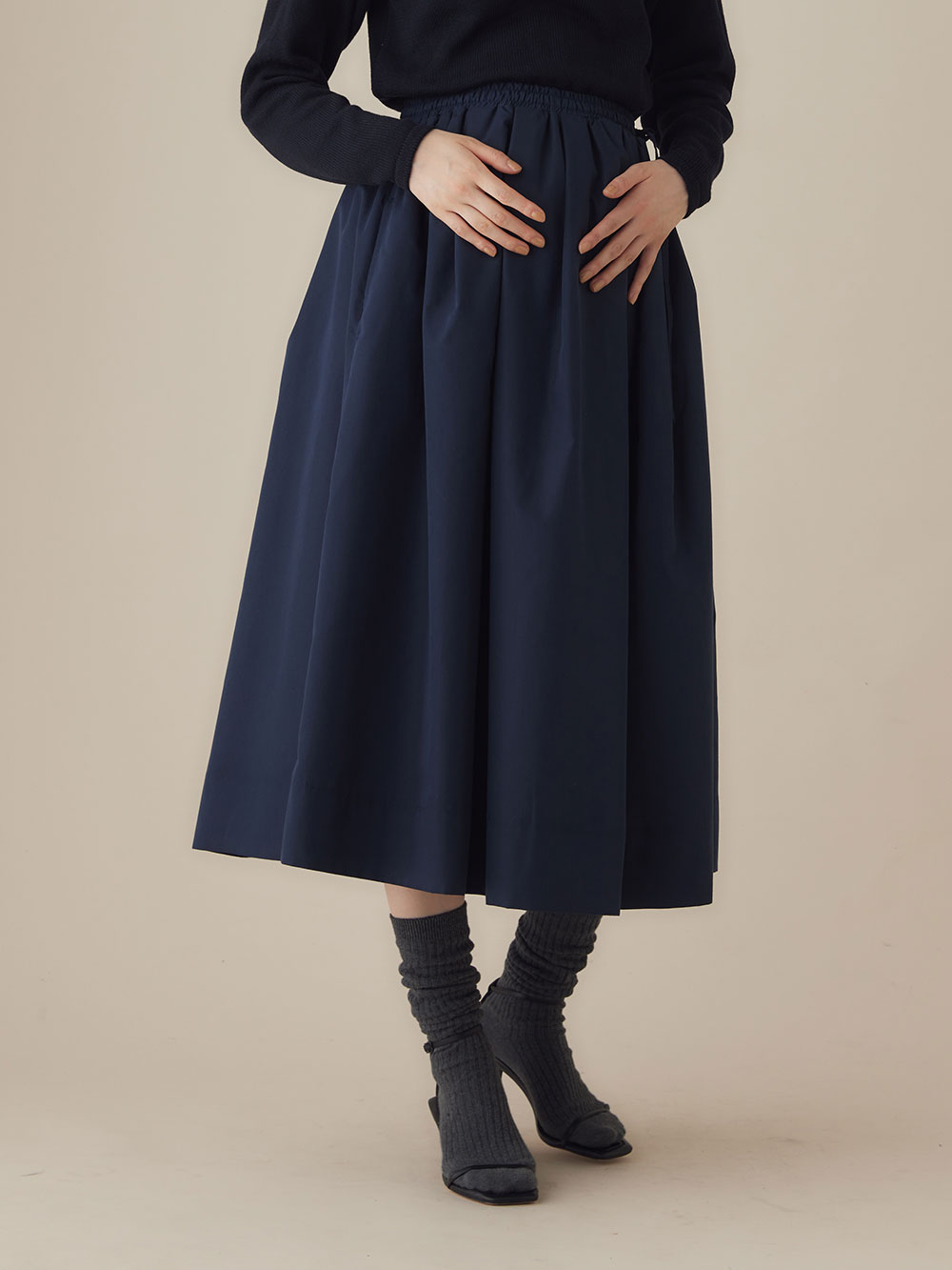 マタニティ スカート|【あったか～い。冬支度セール対象】ギャザースカート　マタニティ・産後【出産後も長く使える】|ネイビー