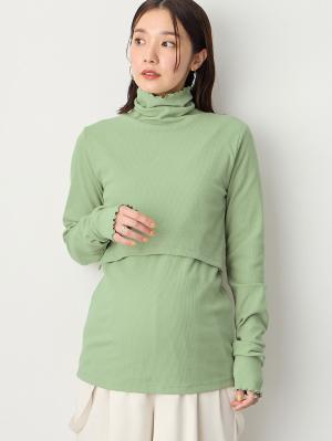 綿混カラーリブタートル　マタニティ・授乳服【出産後も長く使える】10461