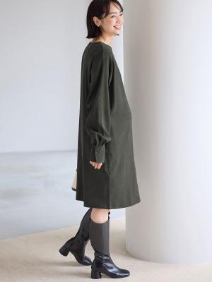 マタニティ ワンピース|微起毛ツイルミニワンピース　マタニティ・授乳服【出産後も長く使える】|チャコール