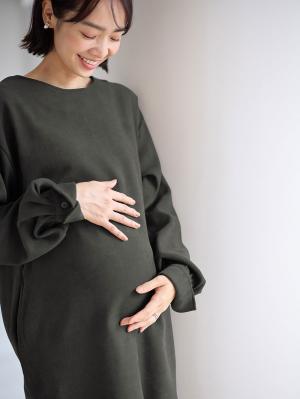 マタニティ ワンピース|微起毛ツイルミニワンピース　マタニティ・授乳服【出産後も長く使える】|チャコール